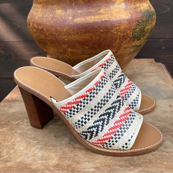 J Crew Mules Heels size 10 Marlow Southwestern wicker aztec white NEW - Picture 2 of 10